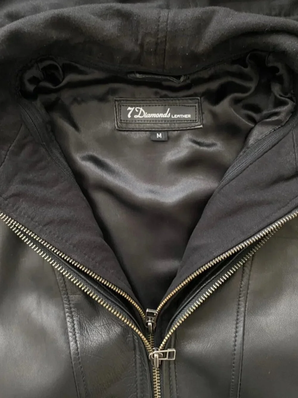7 Diamonds Manila Black Leather Moto Hooded Jacket